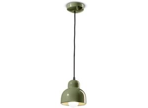 4255596706089 - Licht-erlebnisse - Hängelampe Keramik E27 rund d 15 cm h max 136 cm Farngrün Retro Keramikleuchte