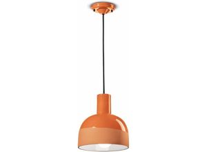 4255596706492 - Licht-erlebnisse - Hängeleuchte Keramik E27 d 225 cm h max 1465 cm Orange rund Retro Design Keramikleuchte