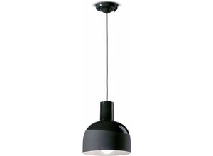 4255596706539 - Licht-erlebnisse - Hängeleuchte Keramik E27 rund ø 225 cm h max 1465 cm Schwarz Retro Design Keramiklampe