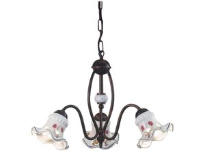 4255596706584 - Licht-erlebnisse - Pendelleuchte Metall Keramik 55 cm breit in Schwarz Kupfer antik Weiß Klee Dekor E14 3-flammig - Schwarz Kupfer antik Weiß Klee