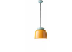 4255596706843 - Licht-erlebnisse - Hängeleuchte Keramik E27 d 275 cm rund h max 145 cm Hellblau Gelb Retro Design Keramiklampe