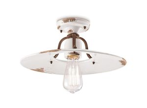 4255596706966 - Licht-erlebnisse - Deckenleuchte Metall Keramik rund d 40 cm Weiß Shabby Antik E27 Vintage Keramikleuchte