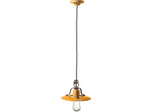 4255596707062 - Licht-erlebnisse - Hängelampe Keramik Metall E27 d 25 cm rund Gelb Shabby Antik Vintage Keramiklampe
