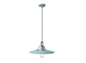 4255596707185 - Licht-erlebnisse - Pendelleuchte Metall Keramik d 40 cm Hellblau Shabby Antik E27 rund Vintage Design Keramiklampe