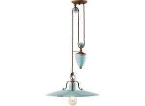 4255596707277 - Licht-erlebnisse - Hängelampe Metall Keramik verstellbar b 40 cm Rostbraun Hellblau Shabby Antik E27 Vintage
