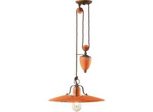 4255596707307 - Licht-erlebnisse - Pendelleuchte Keramik Metall E27 40 cm breit verstellbar Rostbraun Orange Shabby Antik Keramiklampe