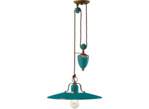 4255596707321 - Licht-erlebnisse - Hängeleuchte Metall Keramik E27 verstellbar b 40 cm Rostbraun Petrol Shabby Antik Vintage