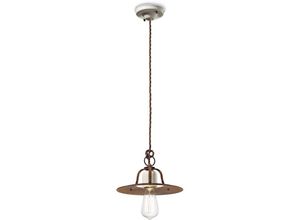 4255596707406 - Licht-erlebnisse - Hängelampe Metall E27 ø 25 cm rund h max 132 cm Creme Rostbraun Vintage Design 4255596707406 - Licht-erlebnisse - Hängelampe Metall E27 ø 25 cm rund h max 132 cm Creme Rostbraun Vintage Design