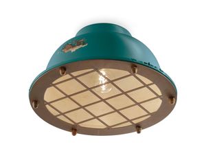 4255596707611 - Licht-erlebnisse - Deckenlampe Keramik d 35 cm Petrol Shabby Antik Rostbraun E27 rund Vintage Keramikleuchte