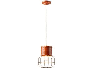 4255596707635 - Licht-erlebnisse - Hängeleuchte Keramik d 21 cm h max 148 cm Orange Shabby Antik E27 rund Retro Drahtschirm