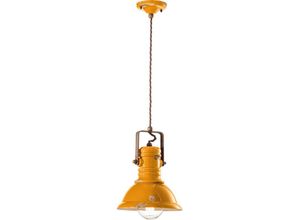 4255596707826 - Licht-erlebnisse - Hängeleuchte Metall Keramik ø 23 cm rund h max 150 cm Gelb Shabby Antik E27 Vintage