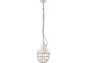 4255596708076 - Licht-erlebnisse - Pendelleuchte Metall Keramik rund d 26 cm h max 115 cm Weiß Shabby Antik Rostbraun E27 Vintage