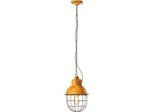 4255596708083 - Licht-erlebnisse - Hängelampe Metall Keramik d 26 cm h max 115 cm Gelb Shabby Antik Rostbraun E27 rund Vintage