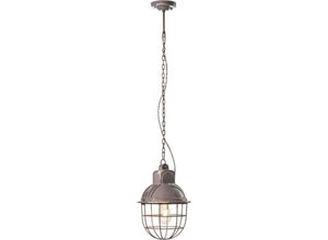 4255596708106 - Licht-erlebnisse - Pendelleuchte Metall Keramik d 26 cm rund h max 115 cm Taupe Shabby Antik Rostbraun E27