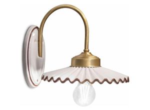 4255596708403 - Licht-erlebnisse - Wandlampe Metall Keramik E27 26 cm breit in Weiß Braun Messing matt Landhausstil Keramiklampe