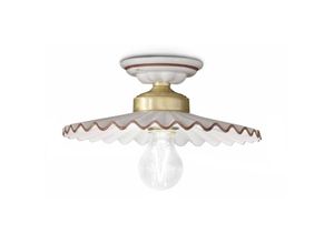 4255596708427 - Deckenleuchte Metall Keramik E27 D 23 cm rund in Weiß Braun Messing matt Landhausstil