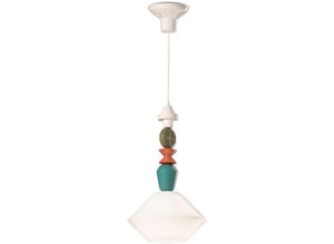 4255596708571 - Licht-erlebnisse - Pendelleuchte Keramik Glas E27 Ecru Bunt Retro Keramiklampe