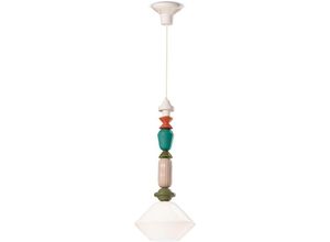 4255596708588 - Licht-erlebnisse - Hängeleuchte Glas Keramik E27 Ecru Bunt Retro Design Keramiklampe