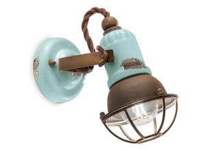 4255596708663 - Licht-erlebnisse - Strahler Metall Keramik verstellbar Hellblau Shabby Antik Rostbraun E14 Vintage Design Keramiklampe