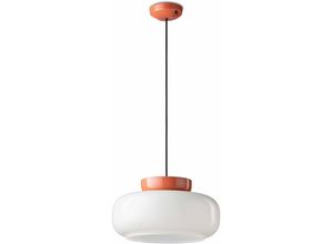 4255596709004 - Licht-erlebnisse - Hängeleuchte Keramik Glas d 37 cm rund h max 140 cm Orange Weiß E27 Retro Keramiklampe