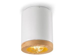 4255596709073 - Licht-erlebnisse - Deckenspot Keramik Holz d 125 cm rund Aufputz Weiß E27 Modern Keramiklampe - Weiß Holz