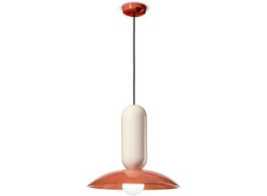 4255596709127 - Licht-erlebnisse - Hängelampe Keramik d 40 cm rund Creme Orange E27 Retro Keramiklampe