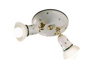 4255596709745 - Spot Lampe Metall Keramik E14 verstellbar rund D 32 cm in Weiß Grün Messing matt 2-flammig