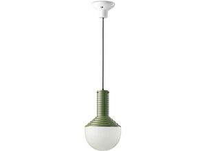 4255596709790 - Hängeleuchte Keramik Glas D 24 cm H max 159 cm Weiß Farngrün E27 rund Retro Design Keramiklampe