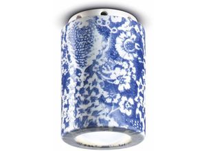 4255596709912 - Licht-erlebnisse - Deckenlampe Keramik rund d 85 cm Aufputz Blau Muster E14 Retro Design Keramiklampe - Blau Muster