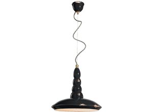 4255596710222 - Licht-erlebnisse - Pendelleuchte Keramik d 40 cm rund h max 137 cm Schwarz Shabby Antik E27 Vintage Keramiklampe