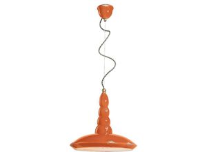 4255596710239 - Licht-erlebnisse - Pendelleuchte Keramik E27 d 40 cm h max 137 cm Orange Shabby Antik rund Vintage Keramiklampe