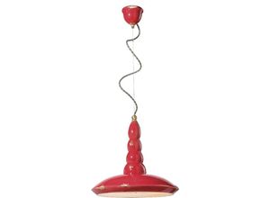 4255596710246 - Licht-erlebnisse - Hängelampe Keramik E27 d 40 cm h max 137 cm Rot Shabby Antik rund Vintage Keramikleuchte