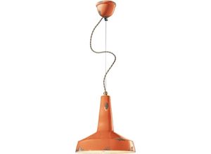 4255596710291 - Licht-erlebnisse - Hängeleuchte Keramik E27 rund d 35 cm h max 133 cm Orange Shabby Antik Vintage Keramiklampe