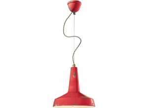 4255596710307 - Licht-erlebnisse - Pendelleuchte Keramik rund ø 35 cm h max 133 cm Rot Shabby Antik E27 Vintage Keramikleuchte