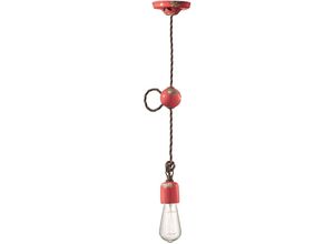 4255596710468 - Licht-erlebnisse - Hängelampe Keramik E27 h max 120 cm Rot Shabby Antik Vintage Keramiklampe