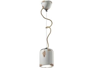 4255596710512 - Licht-erlebnisse - Hängelampe Keramik E27 d 125 cm h max 114 cm Weiß Shabby Antik rund Vintage Design Keramiklampe