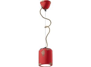 4255596710543 - Licht-erlebnisse - Hängelampe Keramik rund ø 125 cm h max 114 cm Rot Shabby Antik E27 Vintage Keramikleuchte