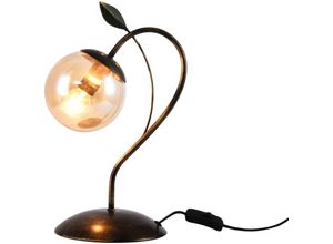 4255596711472 - Licht-erlebnisse - Tischlampe Metall Rauchglas E14 385 cm in Shabby Braun-Gold Honiggelb Kugelschirm Landhaus Stil