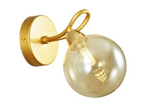 4255596711892 - Wandlampe Metall Rauchglas 15 cm hoch in Gold matt Honiggelb G9 Kugel Schirm Modern Wandleuchte