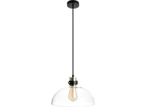 4255596712134 - Licht-erlebnisse - Pendelleuchte Metall Glas E27 rund d 30 cm h max 120 cm in Schwarz Gold