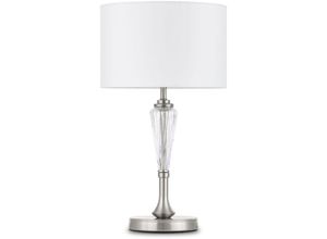 4255596717238 - Licht-erlebnisse - Tischleuchte Metall Stoff E14 ø 265 cm 46 cm hoch Nickel Weiß rund Modern Tischlampe
