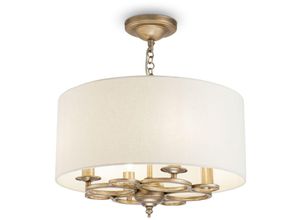 4255596717269 - Licht-erlebnisse - Hängeleuchte Metall Stoff ø 445 cm h max 131 cm in Gold Creme E14 4-flammig rund Klassisch