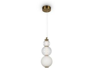 4255596717917 - Licht-erlebnisse - Hängelampe Metall Glas led 147 cm breit h max 1574 cm in Gold Weiß Kugelschirm 800 lm Modern - Gold Transparent Weiß