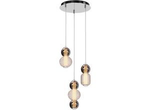 4255596718181 - Licht-erlebnisse - Pendelleuchte Metall Rauchglas led 38 cm breit h max 328 cm Chrom Rauchgrau rund Kugelschirm