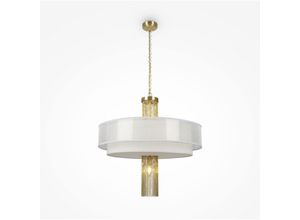 4255596719195 - Pendelleuchte Edelstahl Stoff rund D 68 cm H max 695 cm in Gold Weiß E14 5-flammig Modern