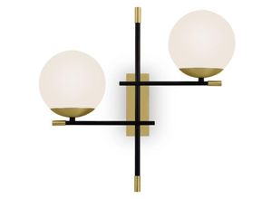4255596719911 - Licht-erlebnisse - Wandlampe Metall Glas b 44 cm in Gold Weiß Schwarz E14 2-flammig Kugel Schirm Modern
