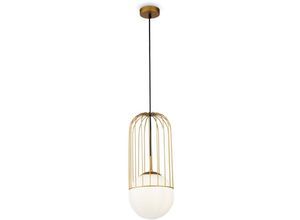 4255596721327 - Licht-erlebnisse - Hängelampe Metall Glas rund ø 20 cm h max 176 cm in Gold Weiß E27 Kugel Schirm Modern