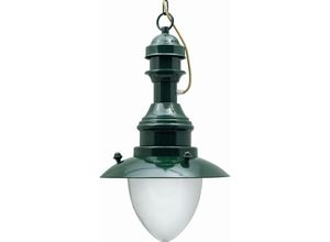 4255596723444 - Licht-erlebnisse - Hängelampe außen Messing massiv Glas E27 IP43 rund d 20 cm h max 90 cm Grün Maritim Außenleuchte