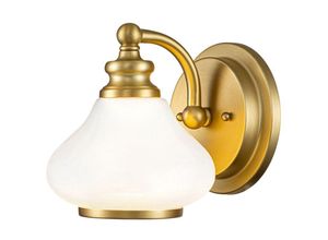 4255596730954 - Licht-erlebnisse - Wandleuchte Metall Glas 191 cm hoch IP44 in Messing gebürstet Weiß G9 3000 k warmweiß 300 lm