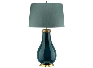 4255596732569 - Licht-erlebnisse - Nachttischlampe Stoff Keramik E27 735 cm Ozeanblau Schiefergrün rund Modern